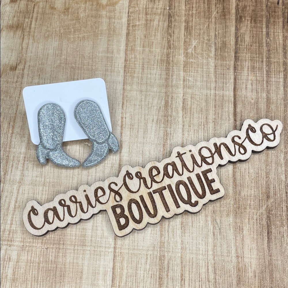 Silver Glitter Cowboy Boot Stud Earrings